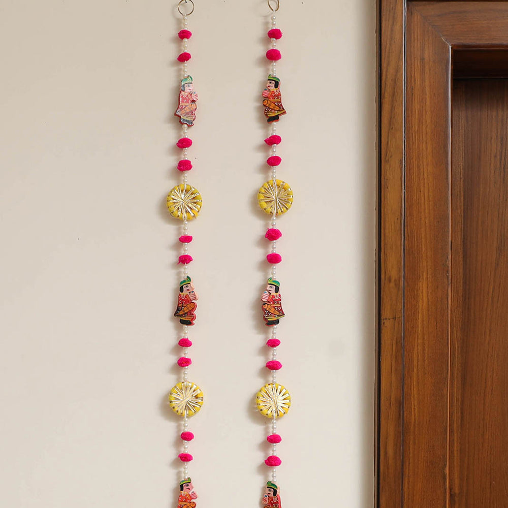 Handmade Diwali Wall Hanging with Bead & Gota Work (set of 2)