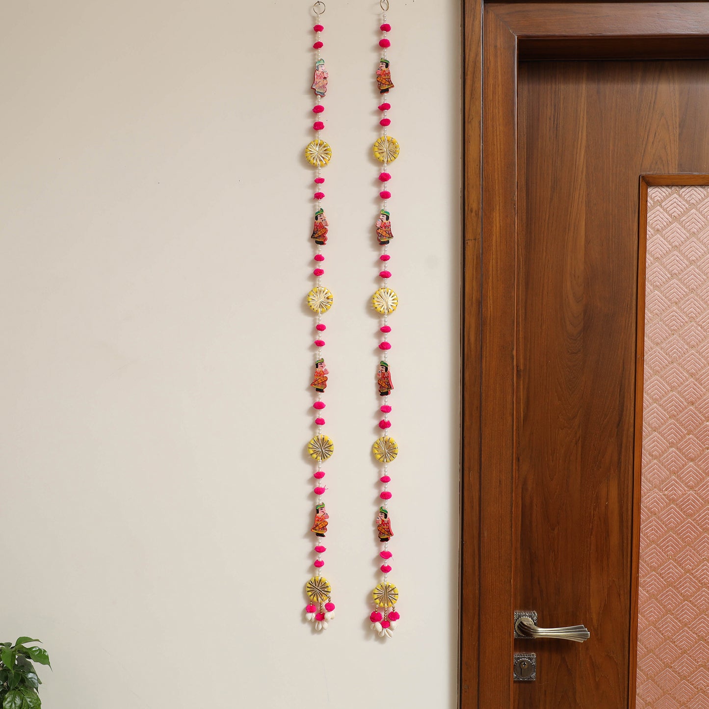 Handmade Diwali Wall Hanging with Bead & Gota Work (set of 2)