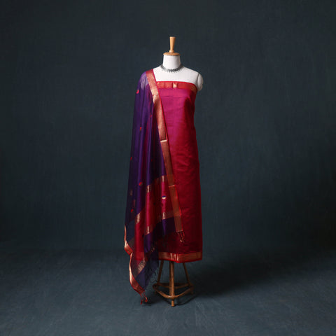 Handloom Maheshwari Silk Unstitched Dress Material: Kurta with Buta Dupatta 22