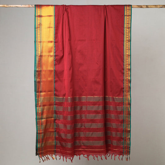 Red - Traditional Narayanpet Mercerised Cotton Saree with Zari Border