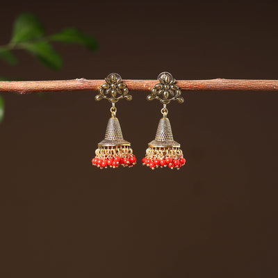 Jivika Golden Handcrafted GS Beaded Jhumki Earrings