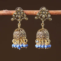 Jenifa Golden Handcrafted GS Beaded Jhumki Earrings