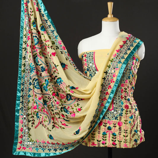3pc Phulkari Embroidery Chapa Work Georgette Suit Material Set 39
