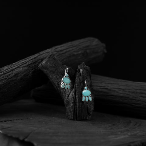 Turquoise blue - saanjh bela leaf oxidised drop earrings