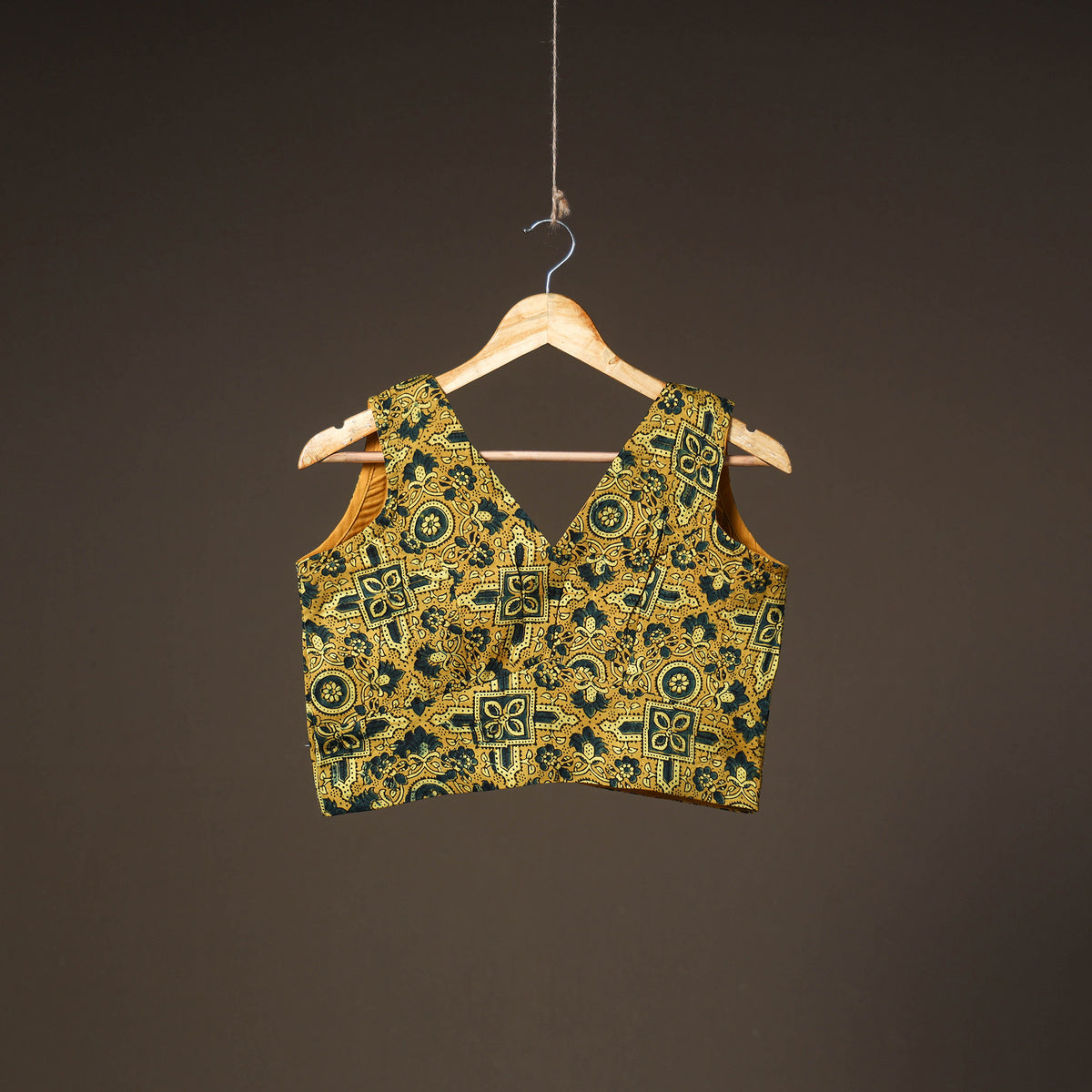 Ajrakh Hand Block Print Modal Silk Sleeveless Readymade Blouse 05