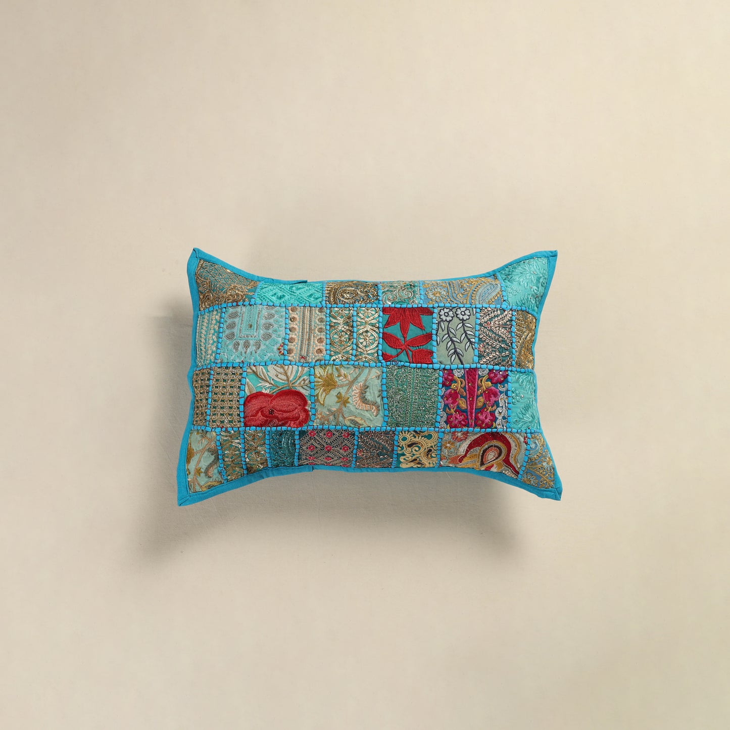 Hand Embroidered Khambadiya Patchwork Pillow Cover 07