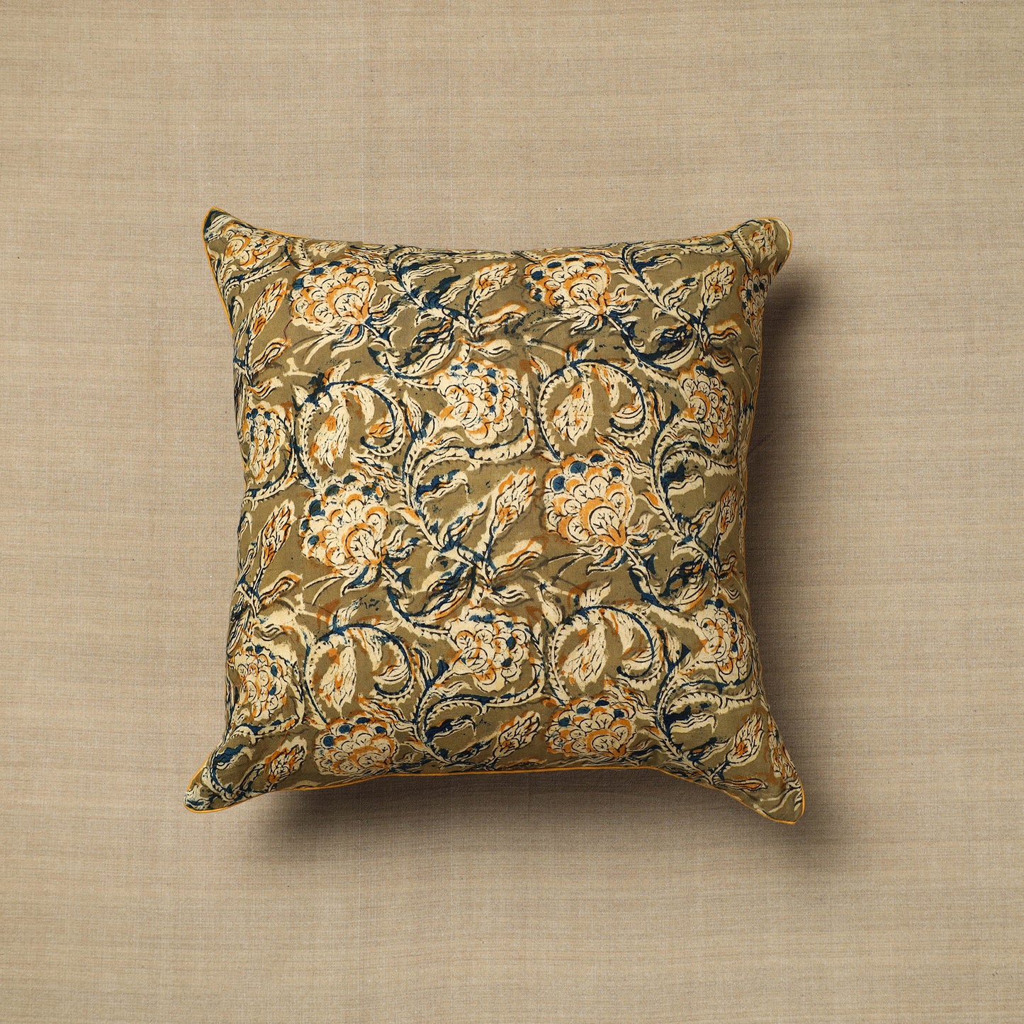 Green - Block Print Cotton Kalamkari Cushion Cover (16 x 16 in) 22