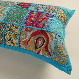 Hand Embroidered Khambadiya Patchwork Pillow Cover 07
