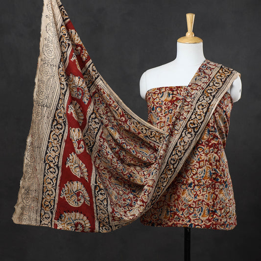 Red - 3pc Kalamkari Block Printed Cotton Suit Material Set