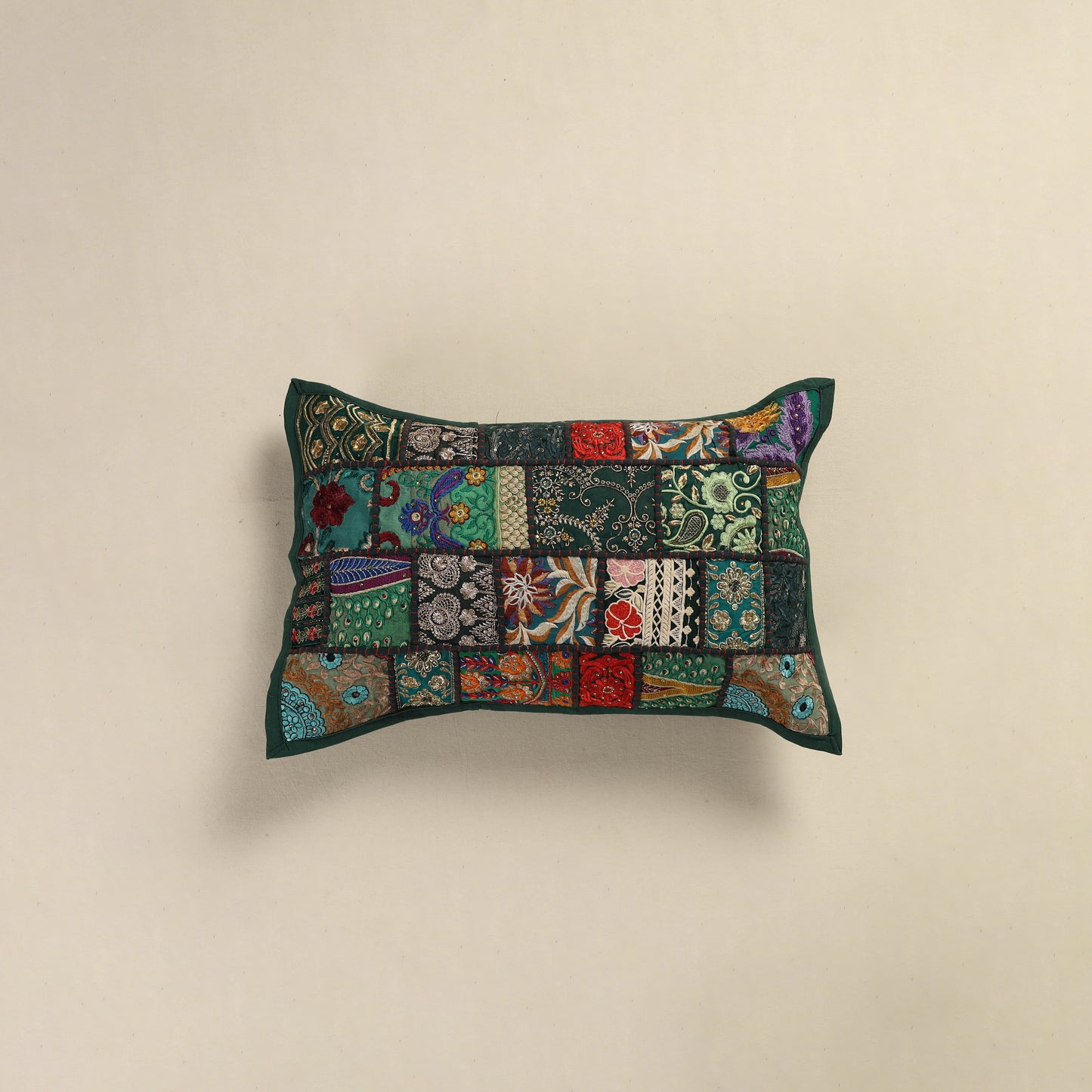 Hand Embroidered Khambadiya Patchwork Pillow Cover 08