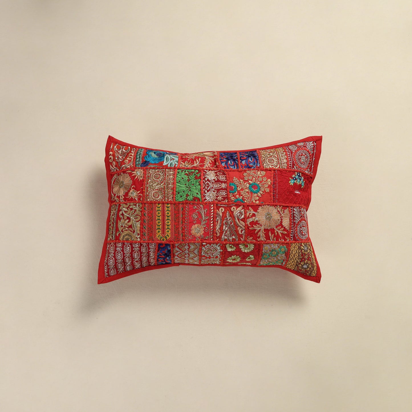 Hand Embroidered Khambadiya Patchwork Pillow Cover 09