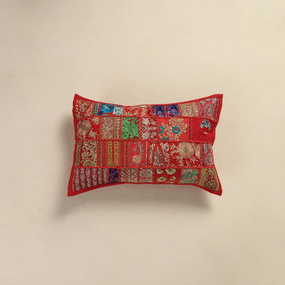 Hand Embroidered Khambadiya Patchwork Pillow Cover 09