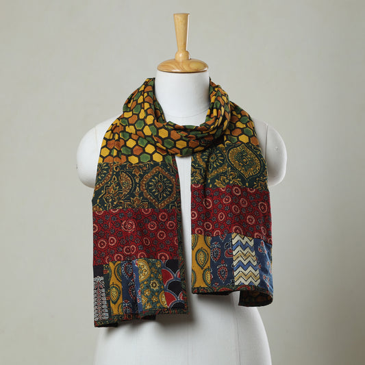 Multicolor - Ajrakh Block Printed Patchwork Cotton Stole 62