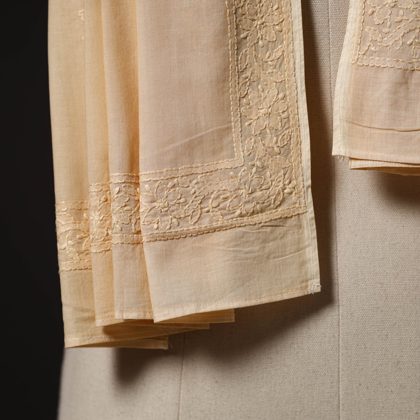 Beige - Hand Embroidered Lucknow Chikankari Cotton Stole 10