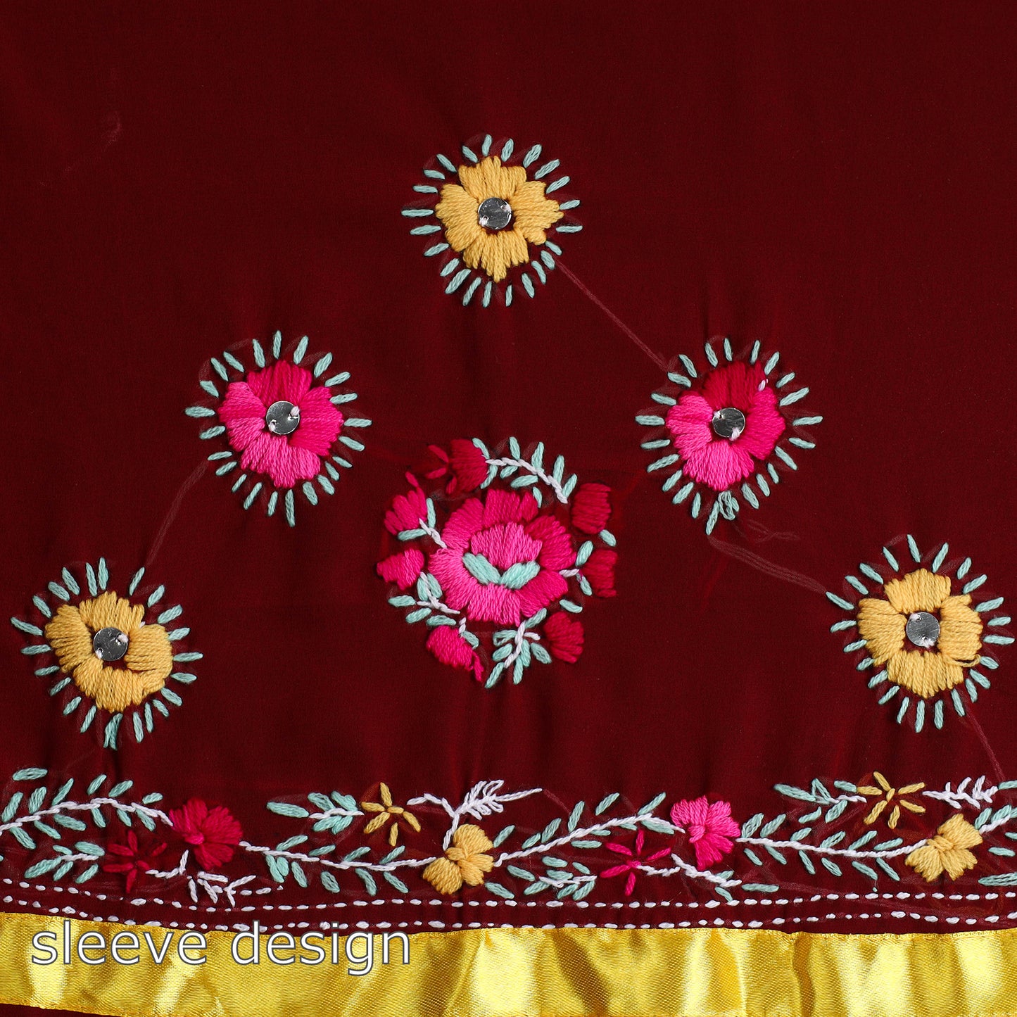 Maroon - 3pc Phulkari Embroidery Chapa Work Georgette Suit Material Set 31