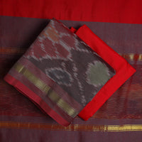 Maroon - 3pc Handloom Silk Cotton Pochampally Ikat Dress Material 33