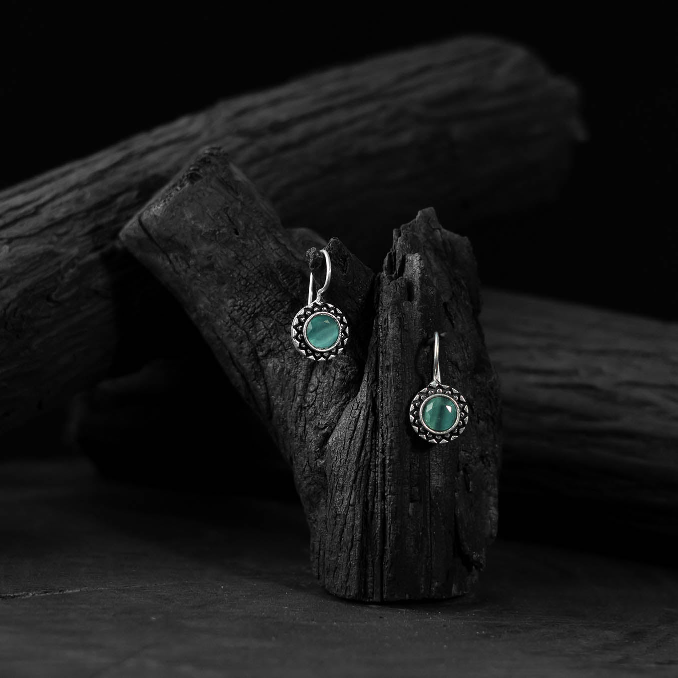 Turquoise green - saanjh bela sun oxidised drop earrings