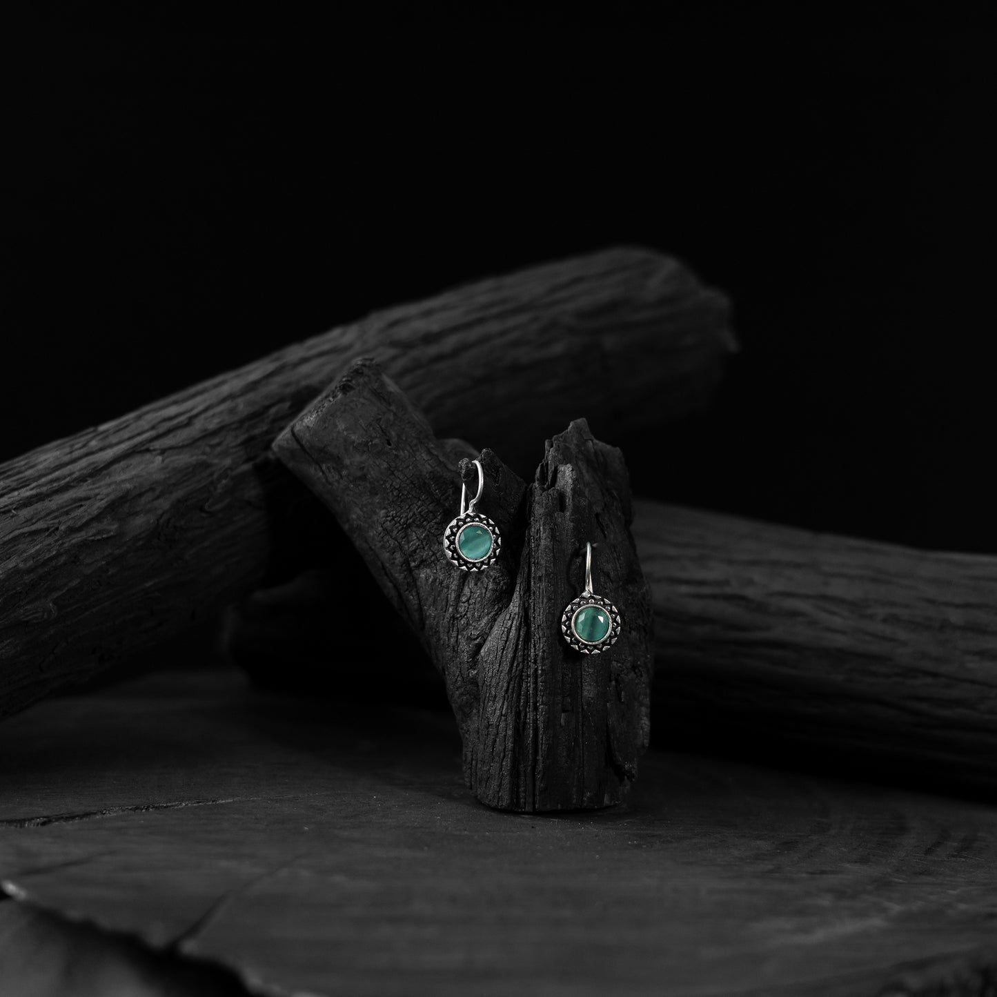 Turquoise green - saanjh bela sun oxidised drop earrings