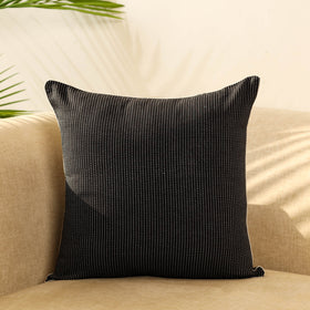 Black - kantha stitch cotton cushion cover 14 - handcrafted