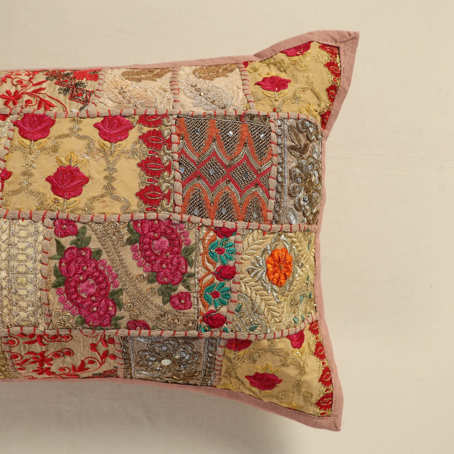 Hand Embroidered Khambadiya Patchwork Pillow Cover 10