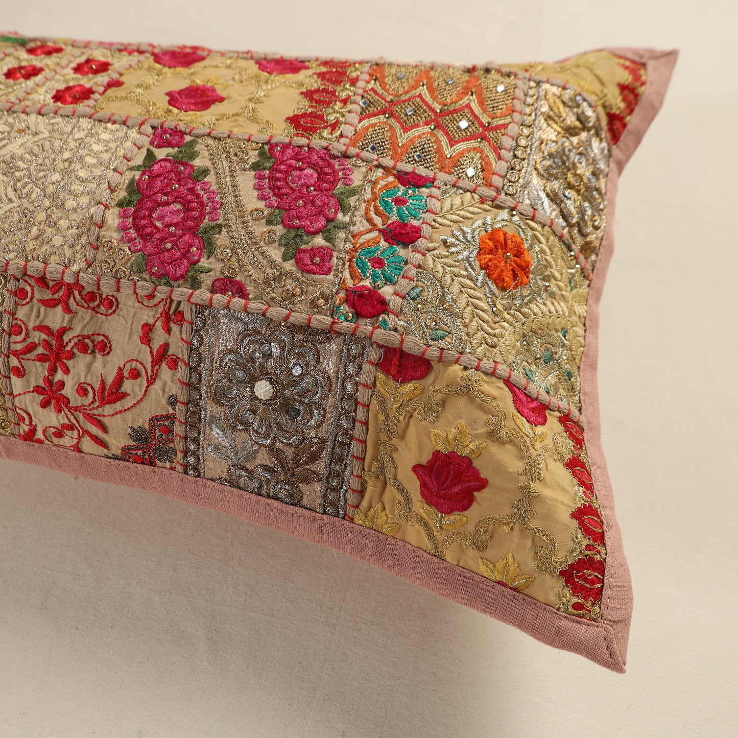 Hand Embroidered Khambadiya Patchwork Pillow Cover 10