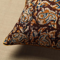 Brown - Block Print Cotton Kalamkari Cushion Cover (16 x 16 in) 24