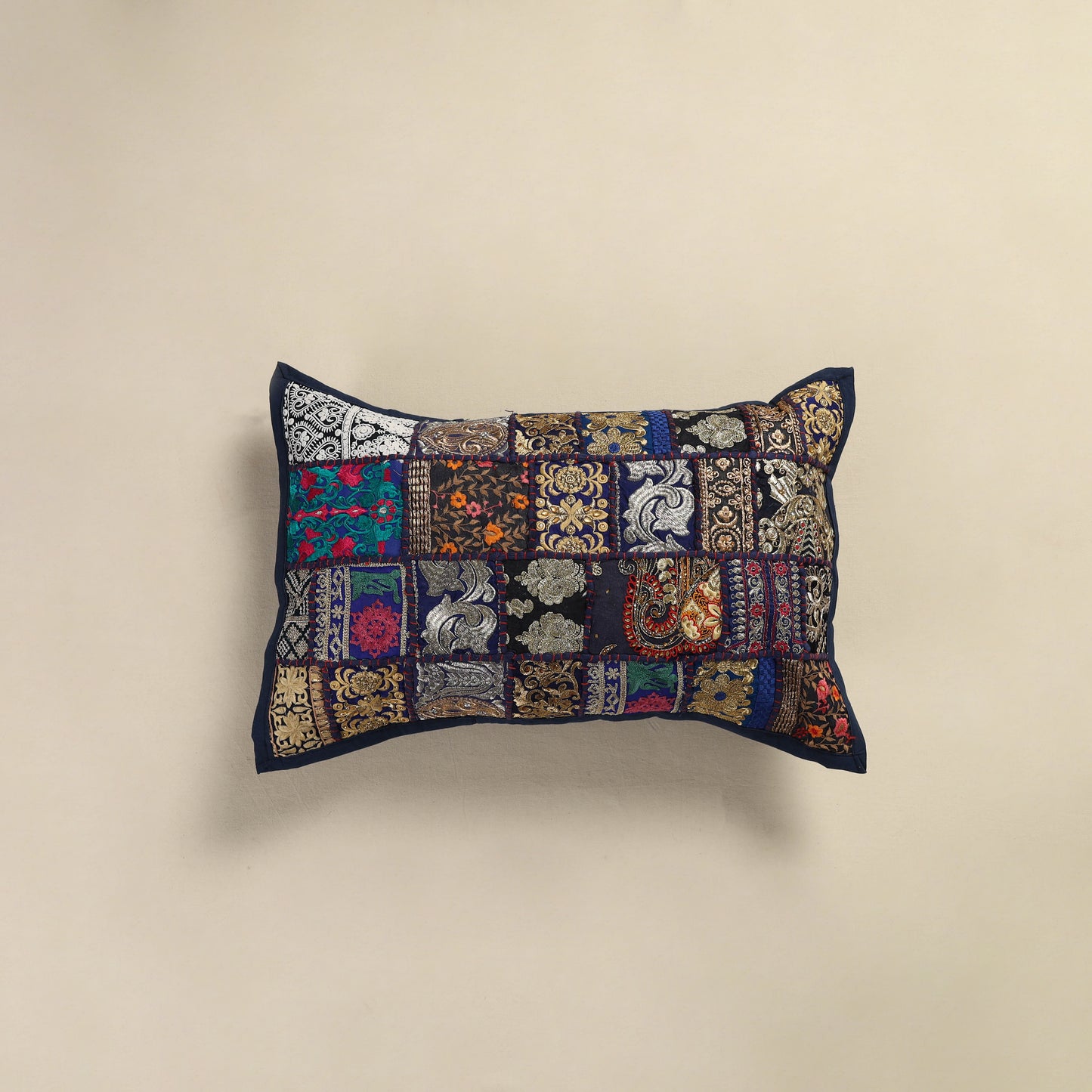 Hand Embroidered Khambadiya Patchwork Pillow Cover 11