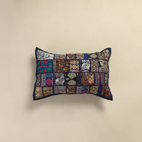 Blue - Hand Embroidered Khambadiya Patchwork Pillow Cover 11