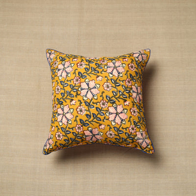 Yellow - Cotton Block Printed Bagru Cushion Cover 25