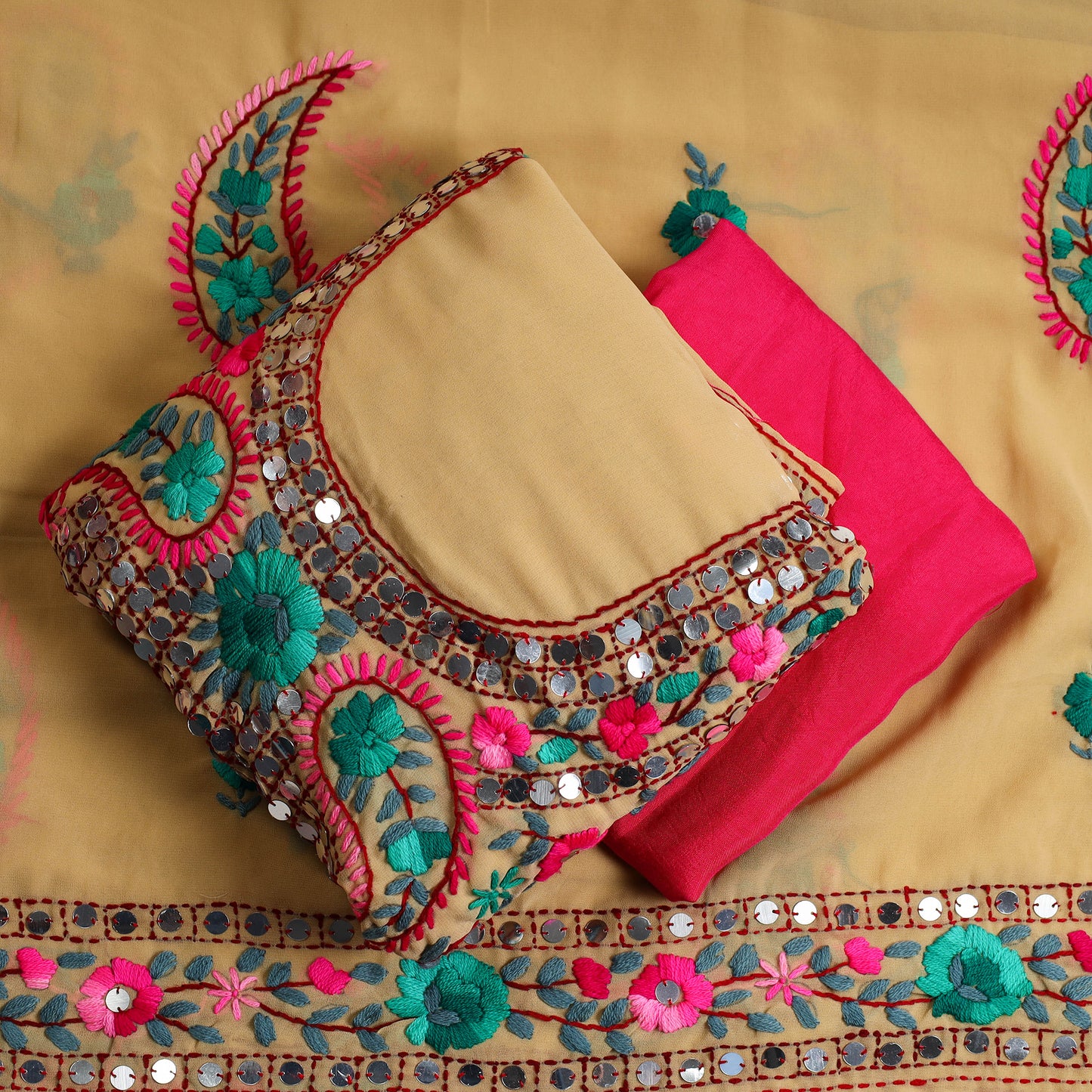 Phulkari Embroidery Dress Material 