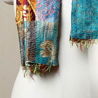 Multicolor - Reversible Patchwork Silk Bengal Kantha Stitch Stole 02