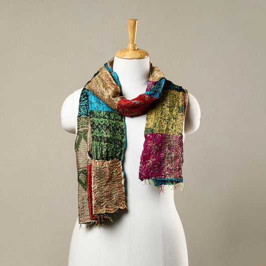 Multicolor - Reversible Patchwork Silk Bengal Kantha Stitch Stole 03