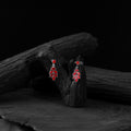 Red - saanjh bela leaf oxidised drop earrings - handcrafted