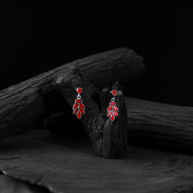 Red - saanjh bela leaf oxidised drop earrings - handcrafted