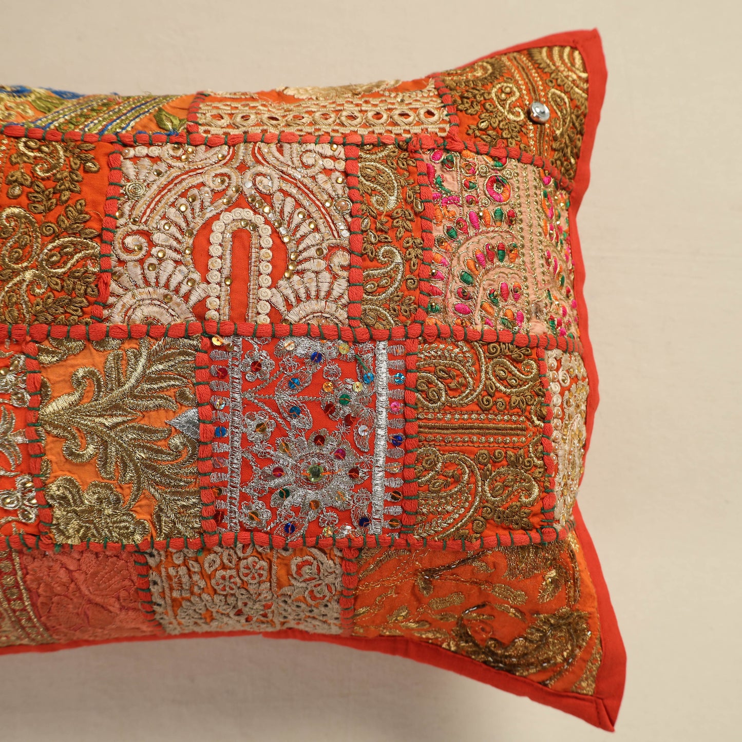 Hand Embroidered Khambadiya Patchwork Pillow Cover 12