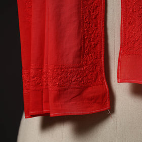 Red - hand embroidered lucknow chikankari cotton stole 04