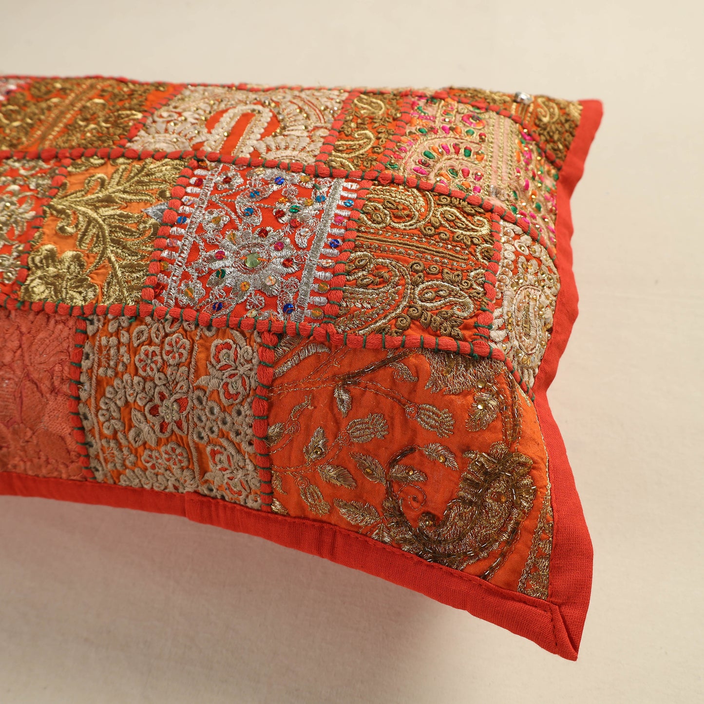 Hand Embroidered Khambadiya Patchwork Pillow Cover 12
