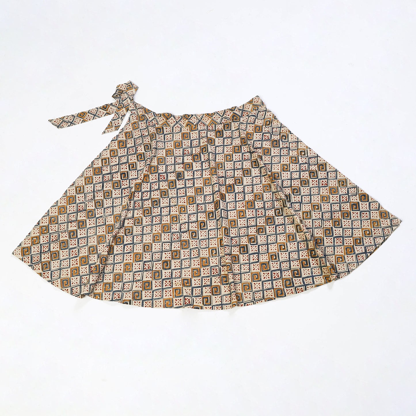 Beige - Block Print Cotton Wrap Around kalamkari Skirt 25