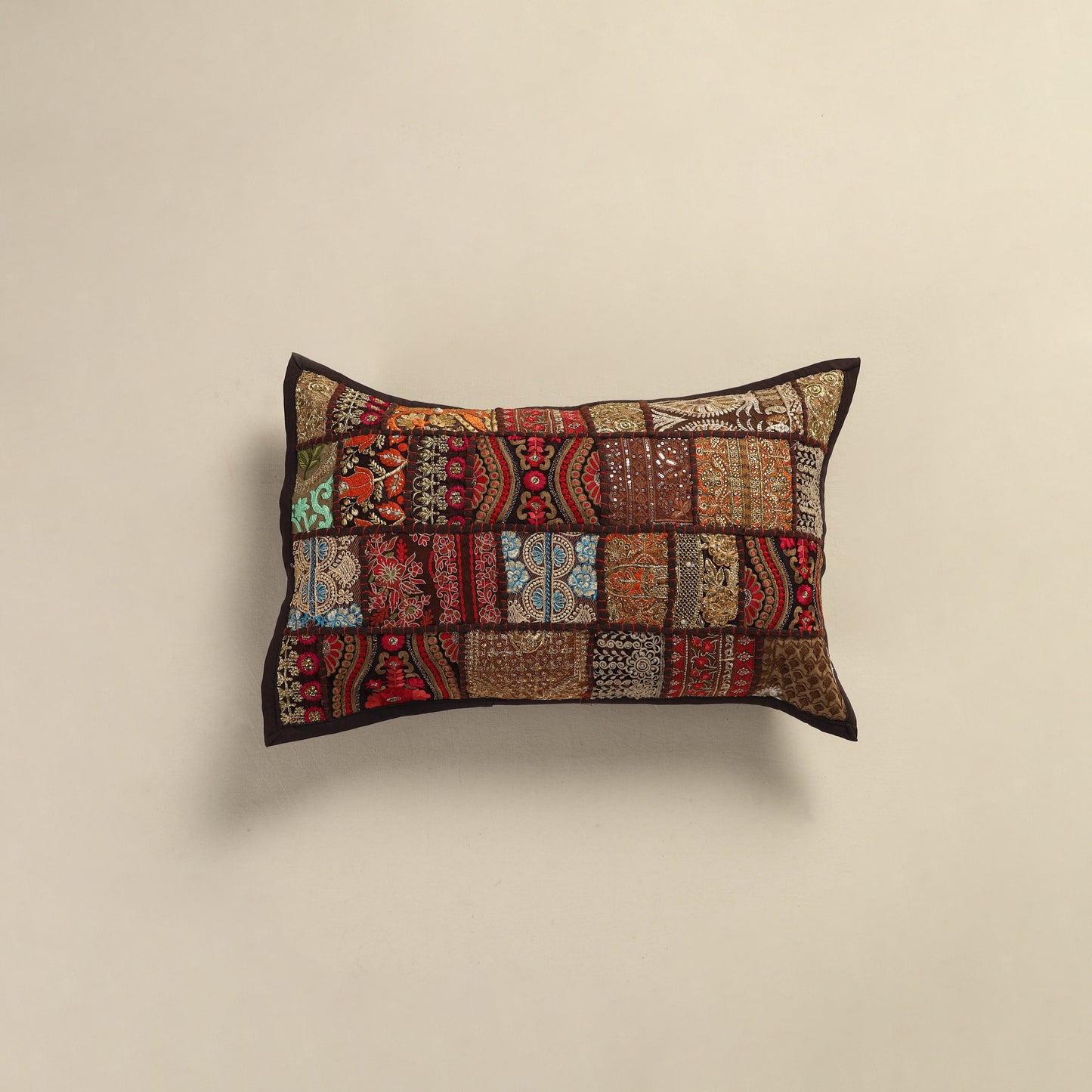 Hand Embroidered Khambadiya Patchwork Pillow Cover 13