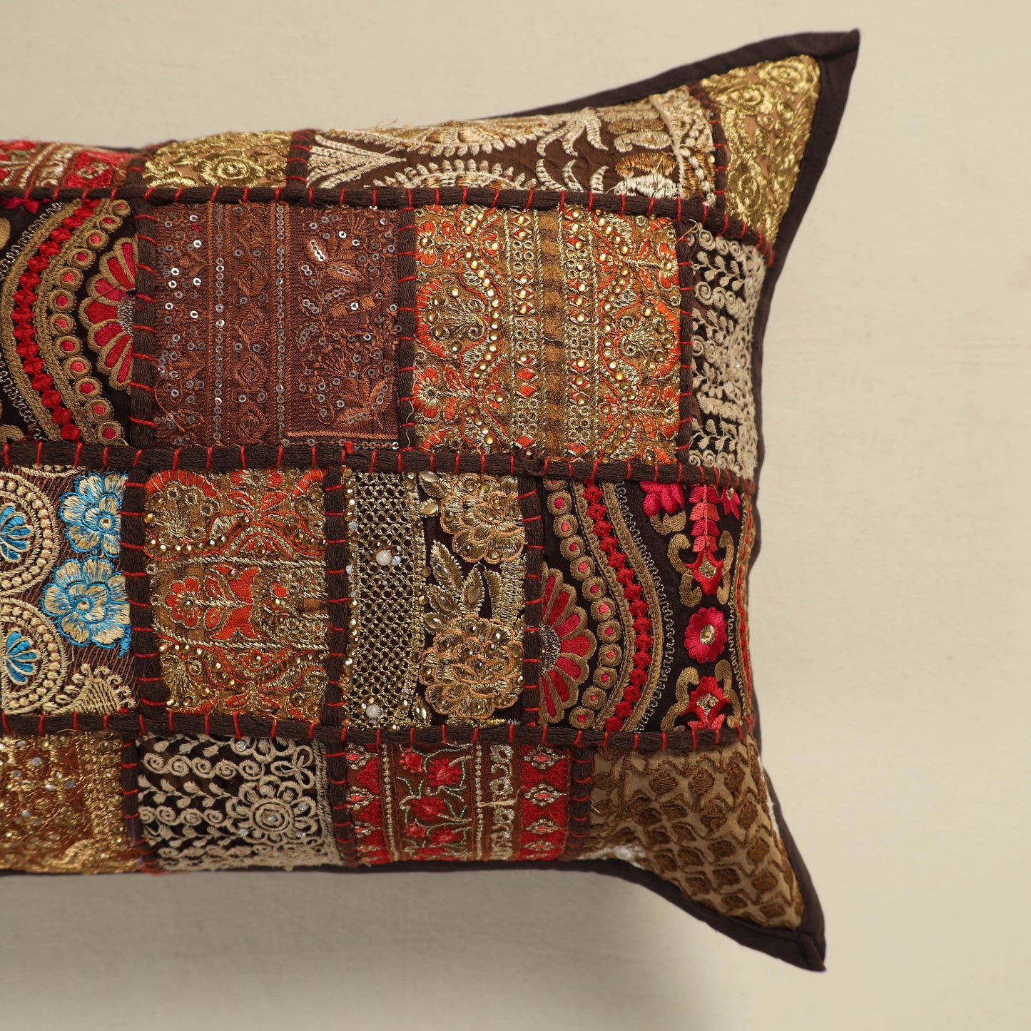 Hand Embroidered Khambadiya Patchwork Pillow Cover 13