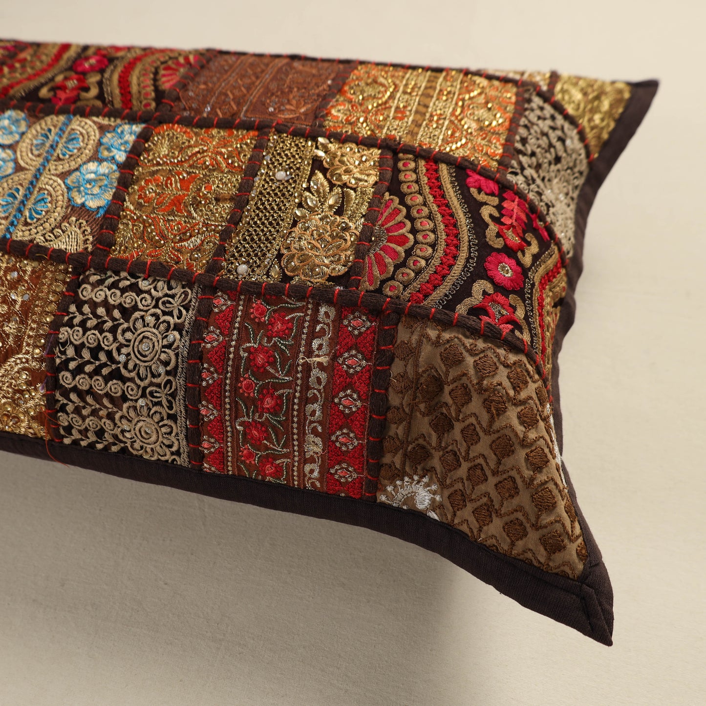 Hand Embroidered Khambadiya Patchwork Pillow Cover 13