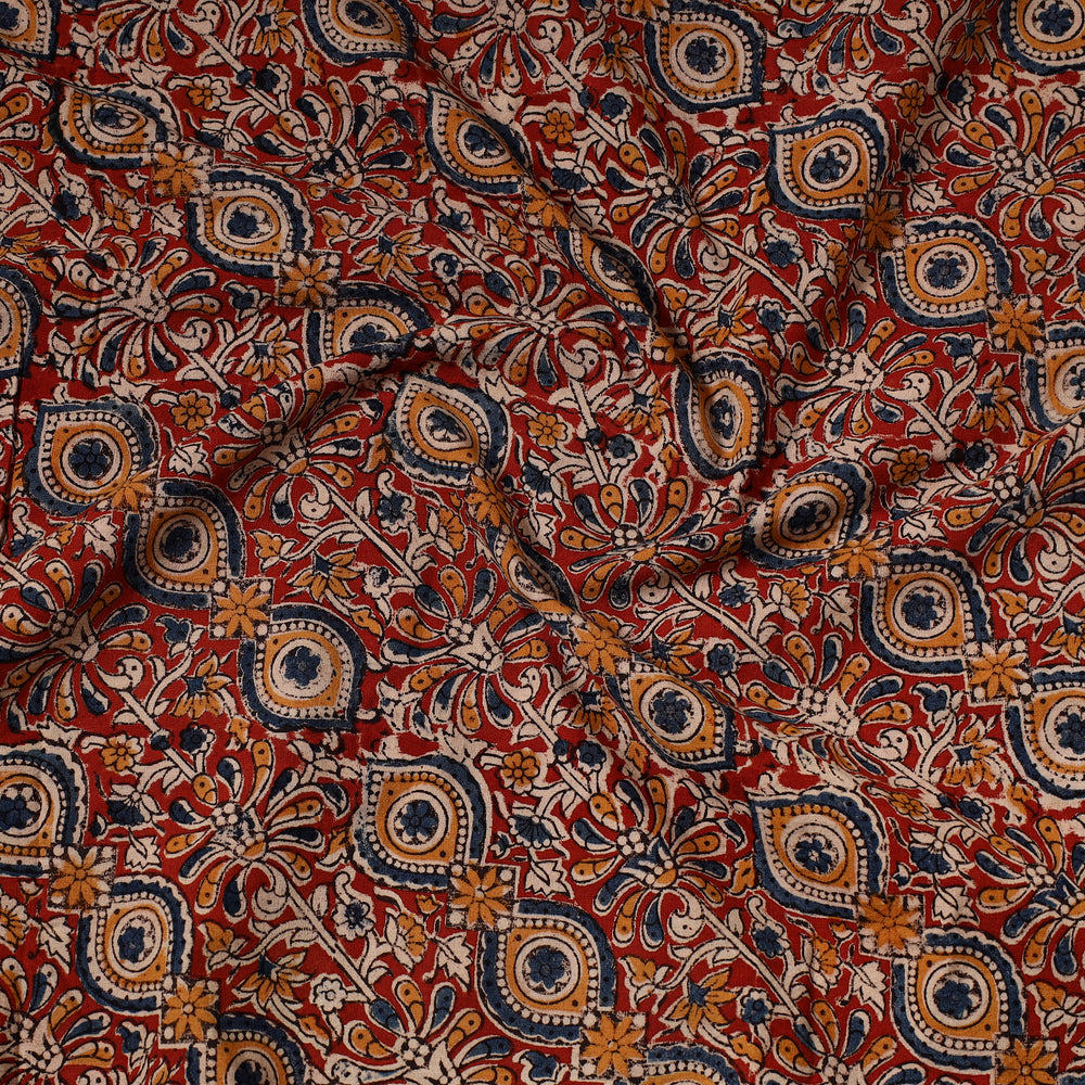 Red - Kalamkari Block Printed Cotton Precut Fabric (1.6 meter) 69