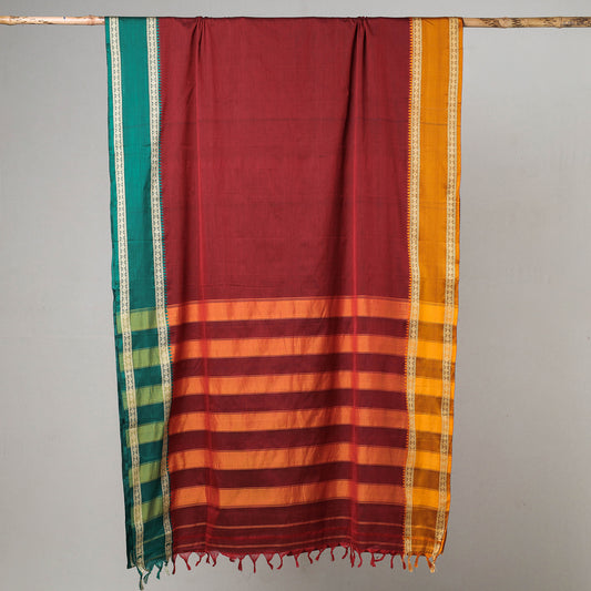 Maroon - Traditional Narayanpet Mercerised Cotton Saree with Thread Border