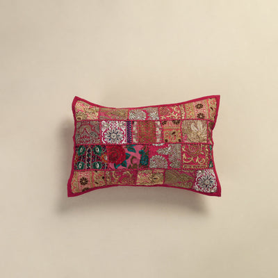 Hand Embroidered Khambadiya Patchwork Pillow Cover 14