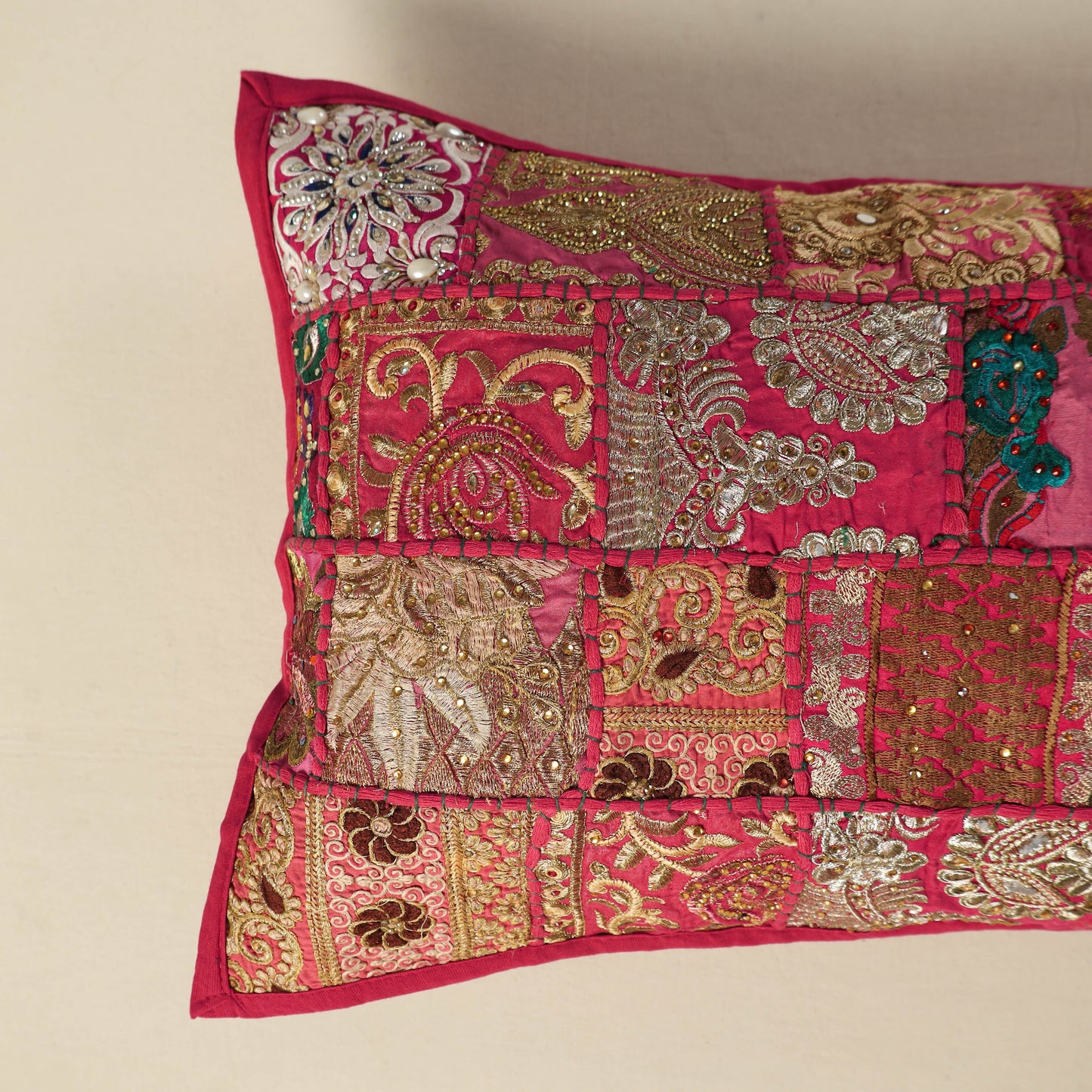 Hand Embroidered Khambadiya Patchwork Pillow Cover 14