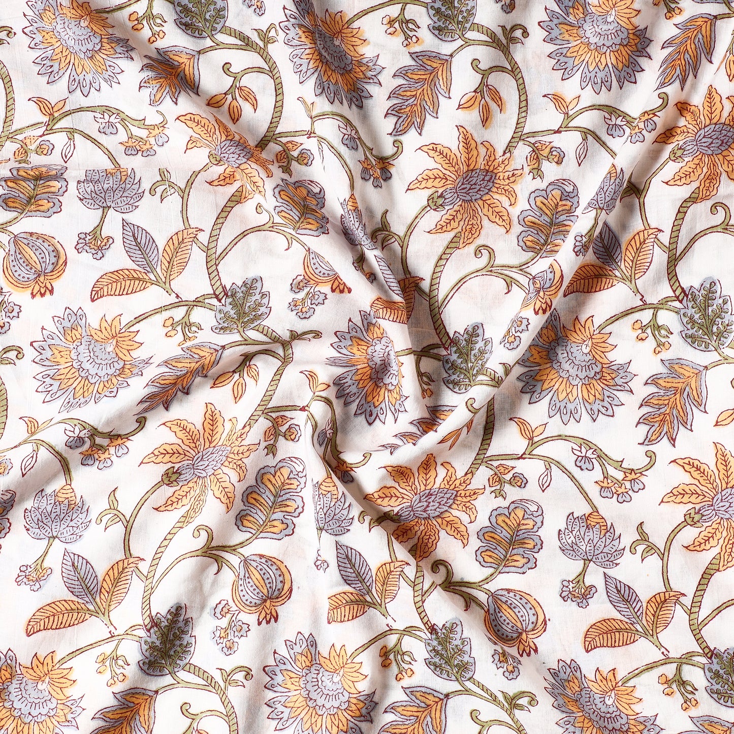 Multicolor - Sanganeri Block Printed Cotton Precut Fabric (1.8 Meter)