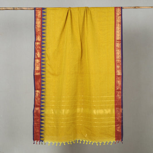 Yellow - Traditional Kanchipuram Cotton Saree with Zari Border