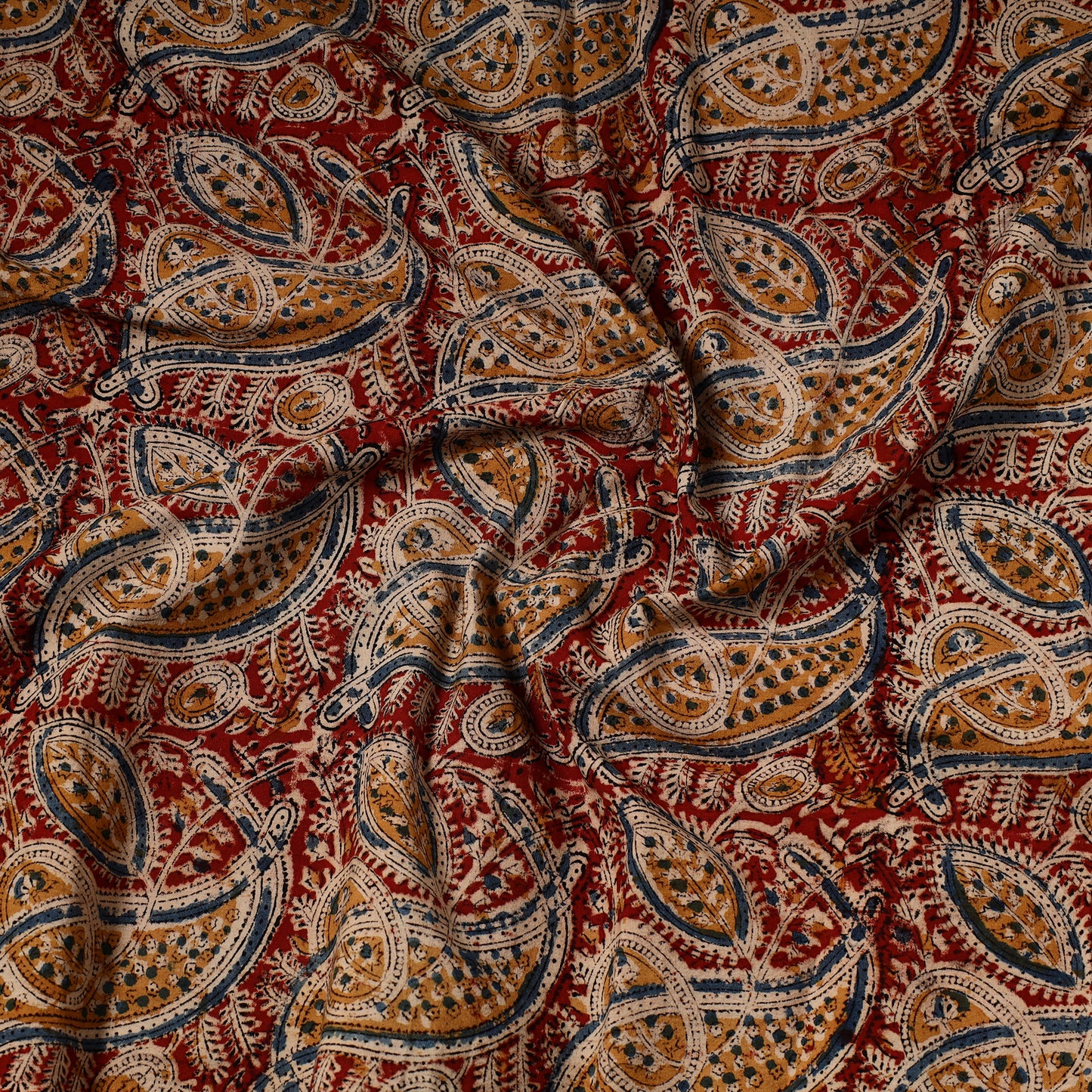 Red - Kalamkari Block Printed Cotton Precut Fabric (1.4 meter) 73