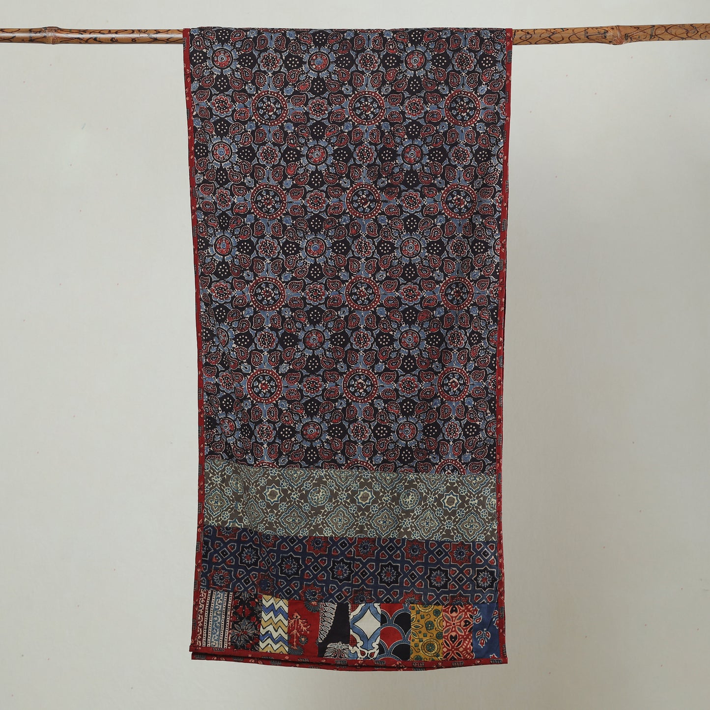 Multicolor - Ajrakh Block Printed Patchwork Cotton Stole 79