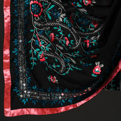 Black - 3pc Phulkari Embroidery Chapa Work Georgette Suit Material Set 43